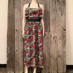 Vintage Christmas Cotton Bib Apron - Christmas Garden Friends